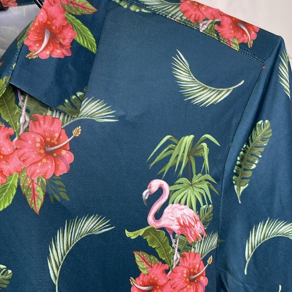 Yatta Golf NoKa'oi Tropical Polo 3-Button Short Sleeve Flamingos & Floral Print - Picture 3 of 10